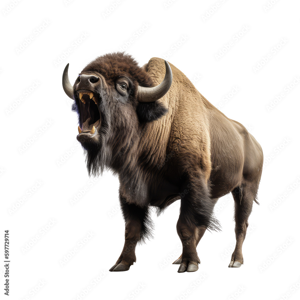 angry bison isolated on white background angry bison isolated on white background