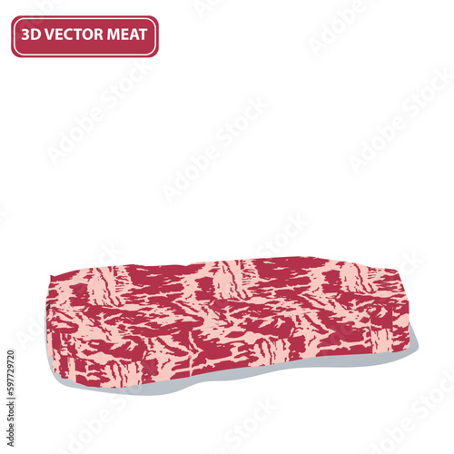Fresh raw beef steak smoke isolated on background, top view 3d vector illustration