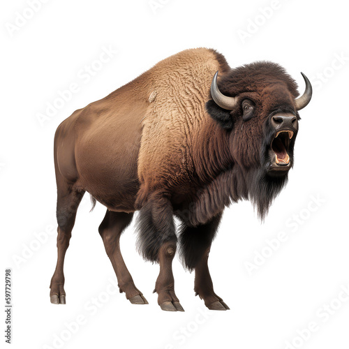 angry bison isolated on white background