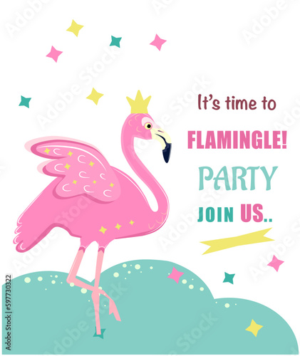 it's time  flamingle ,birthday party with flamingo photo