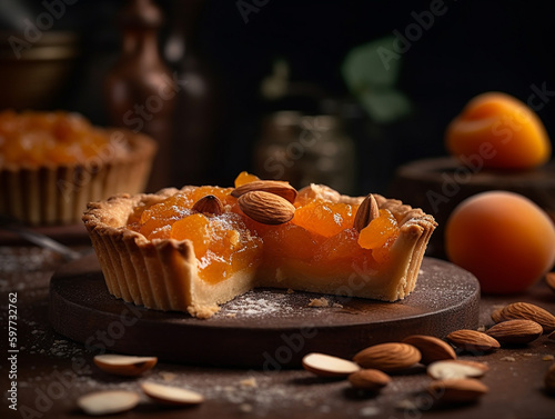 slice of a apricot tart with almonds - created with generative AI technology