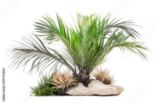 palm tree growing on a rocky terrain. Generative AI