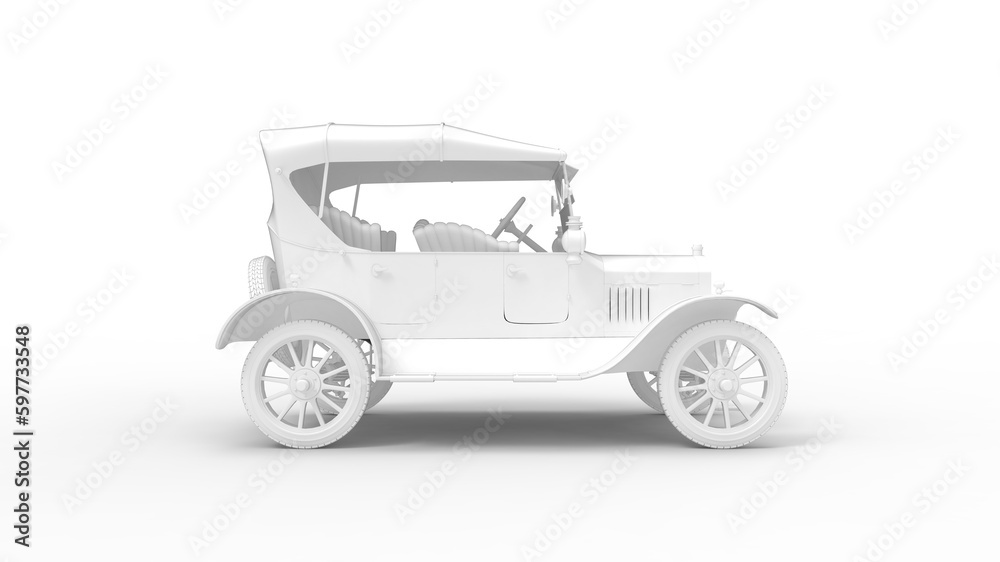 3D rendering of an old vintage historic car isolated.