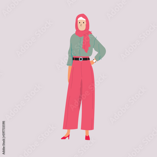 vector illustration of fashionable girl wearing muslim clothes