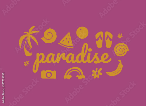 Wallpaper Mural colorful beautiful summer stickers. Summer nautical hand drawn lettering vector set. Bright decorative set of design elements. All objects are separated. Drawn by hand. Vector illustration. Torontodigital.ca
