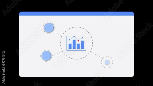 Infographics, graphs, animations that show growth. Inside the composition is a graph displaying movement, progress of cases, around five elements in which you can display data, they will appear one by