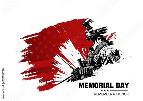Memorial Day Vector Illustration with US Soldier and Flag