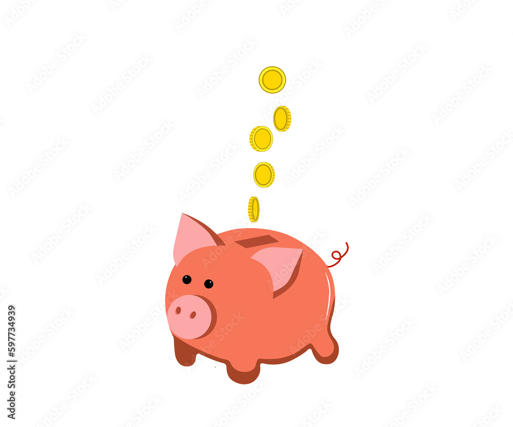 Obraz premium Moneybox in the form of a pig with coins falling..Piggy bank with coin. Money saving, economy, investment, banking or business services concept. Profit, income, earnings, budget fund Vector