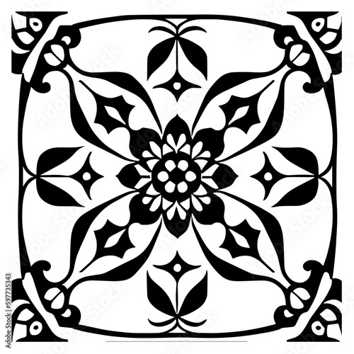 Flower clipart vector design black and white