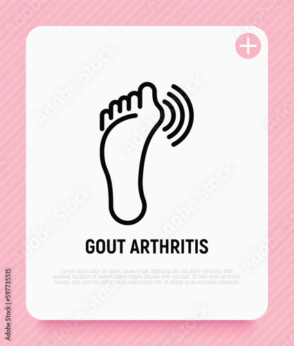 Gout arthritis on foot, joint inflammation thin line icon. Osteoarthritis. Vector illustration.