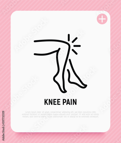Knee pain, arthritis symptom thin line icon. Joint inflammation. Vector illustration.