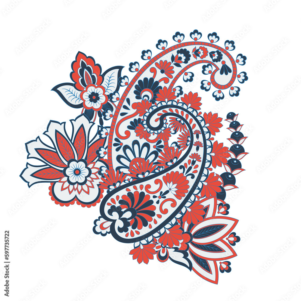 Paisley isolated. Card with paisley isolated for design. Floral pattern. Embroidery floral pattern