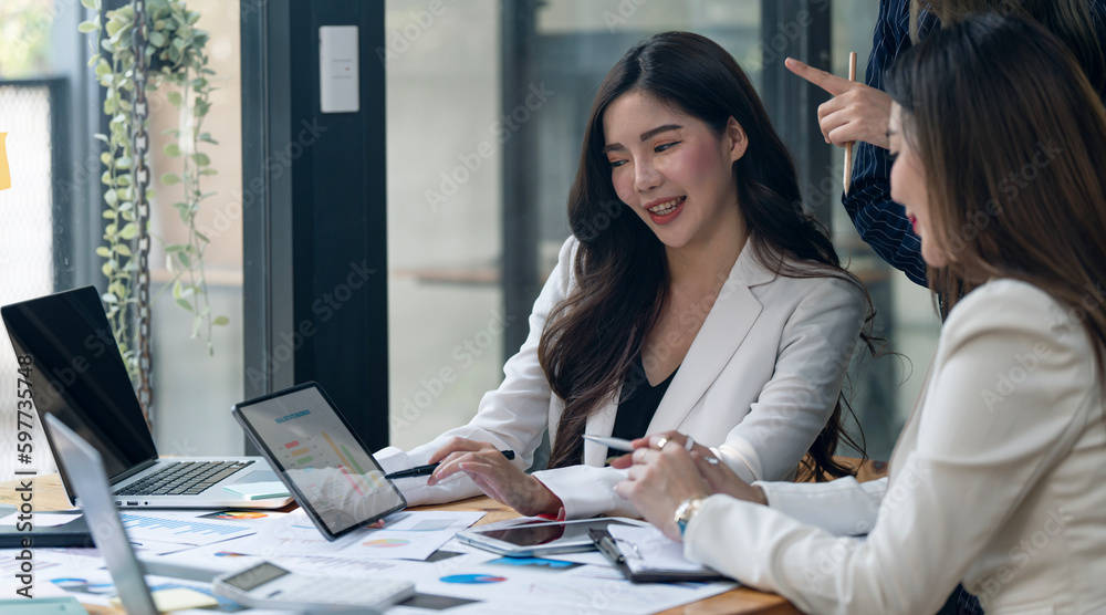 Group of young creative businesswoman working together at office.
