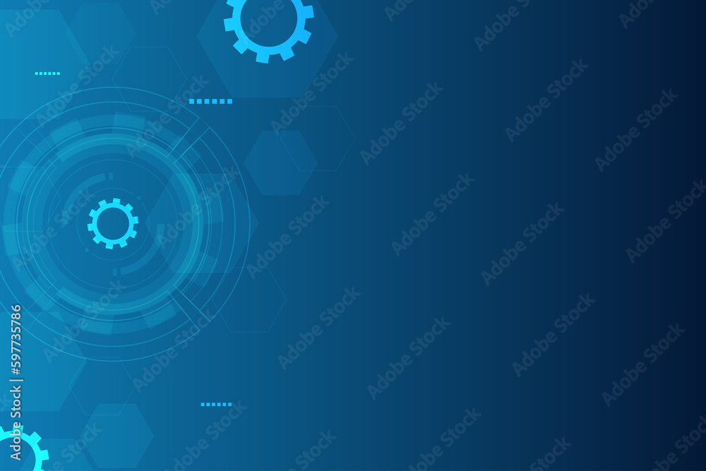 Blue gear technology background with line of circle template. Blueprint background with hexagonal and particle element. Negative and blank space style. Blue gear technology background with line of circle template. Blueprint background with hexagonal and particle element. Negative and blank space style.