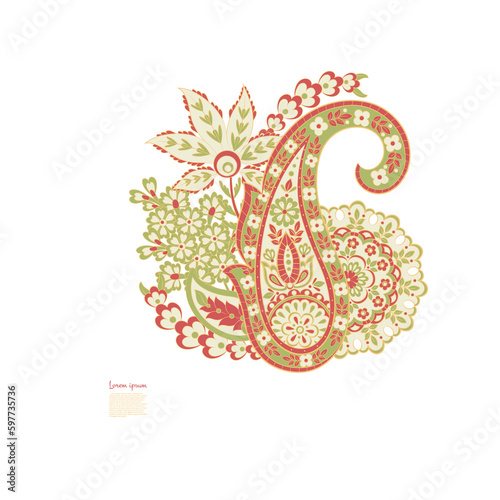 Paisley Pattern. Floral Isolated Asian Illustration
