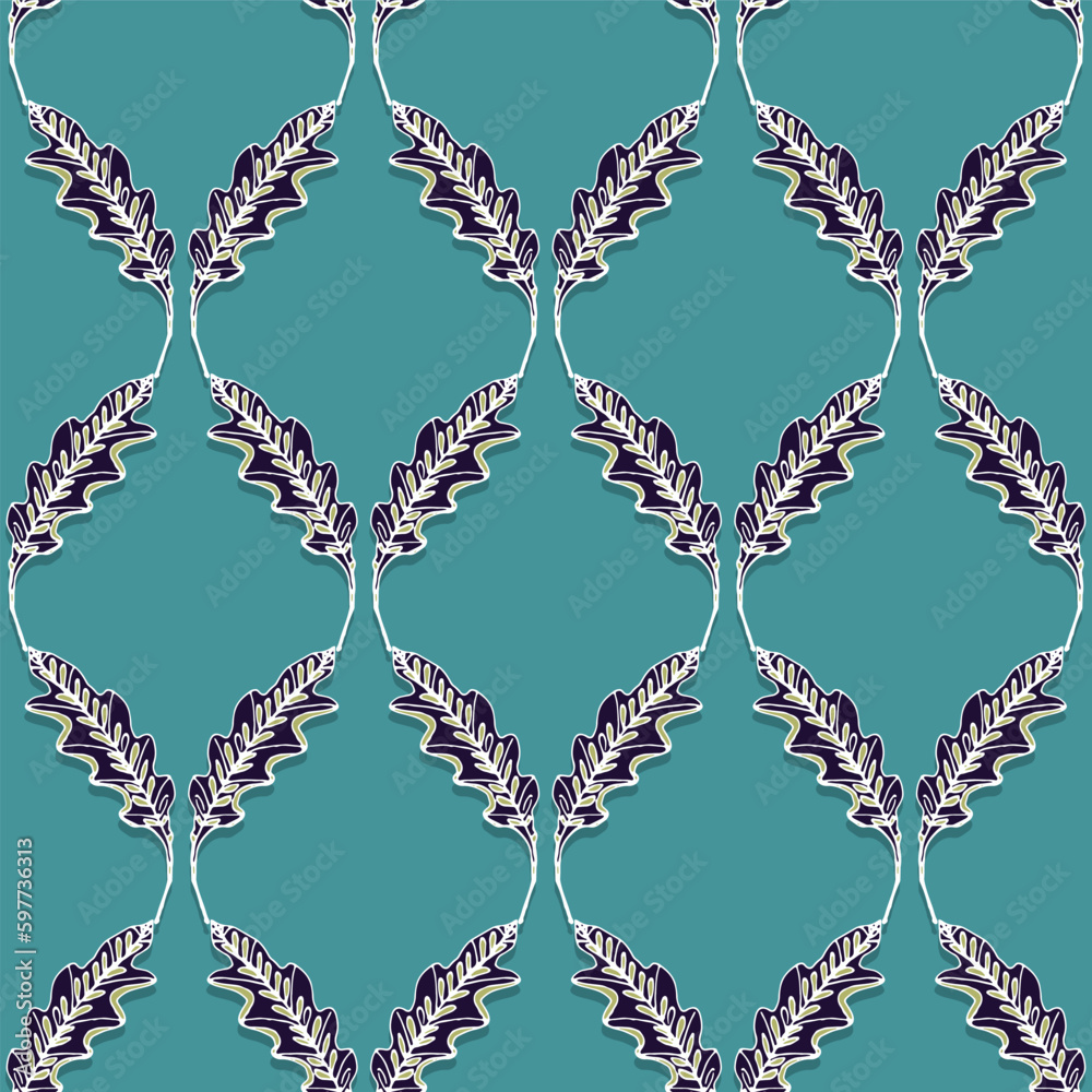 A leafy trellis seamless vector pattern on teal