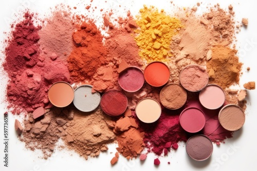 Photographie eyeshadows in various colors arranged on a white background