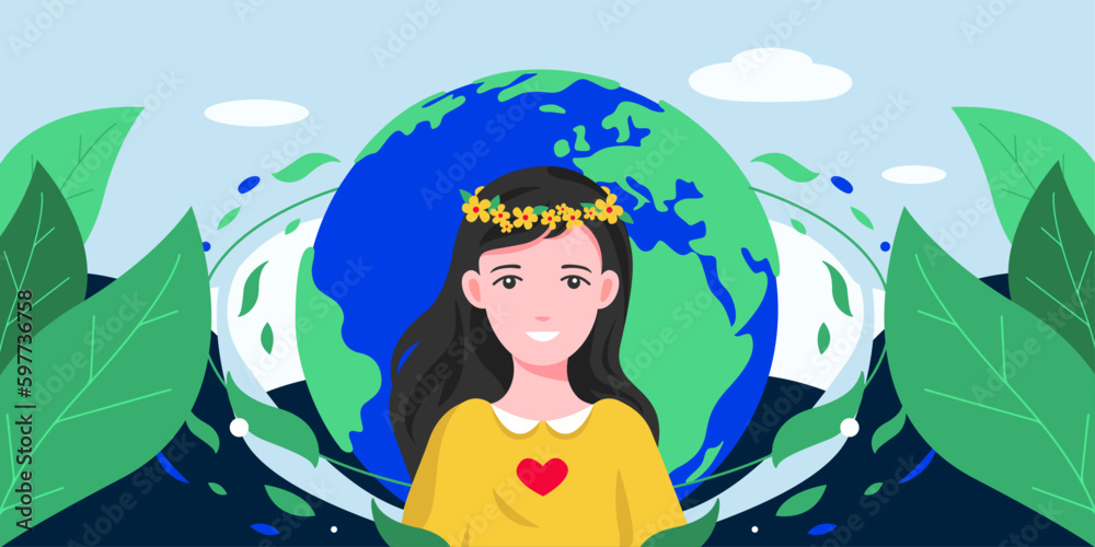 Girl and planet Earth in vector. Ecology and love for the Earth. Planet Earth. A person who loves nature and the Earth. Girl and planet Earth in vector. Ecology and love for the Earth. Planet Earth. A person who loves nature and the Earth.