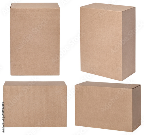 brown cardboard box set mockup isolated