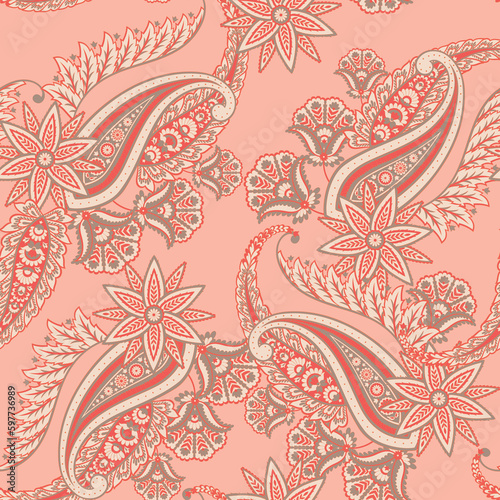Floral Seamless Asian Textile Background. Paisley Pattern