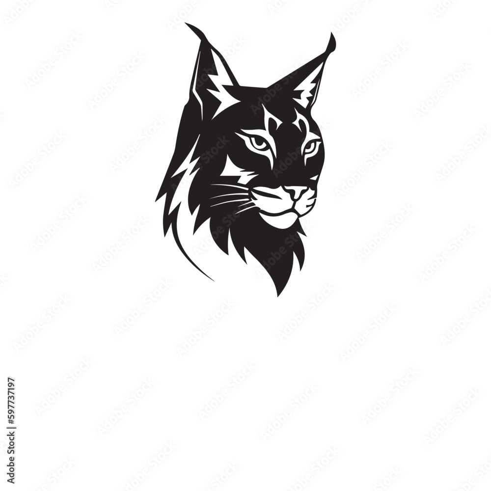 wild lynx - bobcat face head black and white vector design