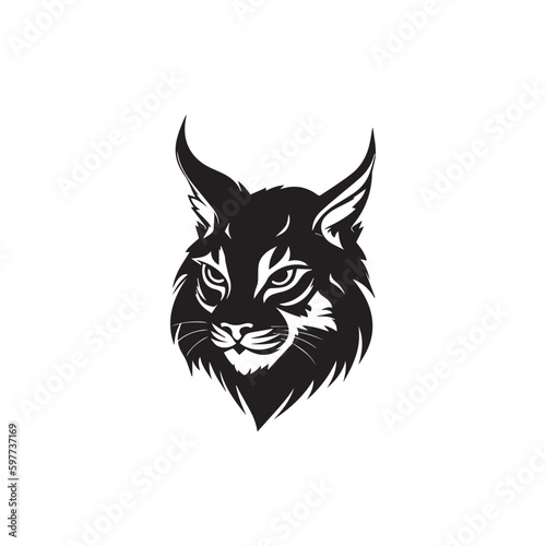 wild lynx - bobcat face head black and white vector design