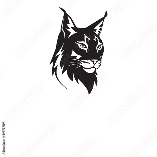 wild lynx - bobcat face head black and white vector design