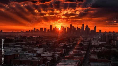 A breathtaking view of a sunset over the city skyline created with Generative AI