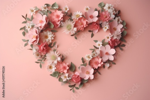 card heart day pink greeting valentine love wedding background rose flower. Generative AI.