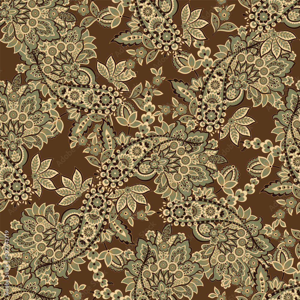 Paisley Floral oriental ethnic Pattern. Vector Seamless Ornamental Indian fabric patterns