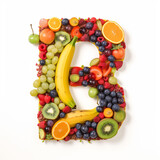  alphabet A, B, C, D, F, G, H, J, K, L, M, N, P, Q, R, S, T, V, X, Z, fruit, food, orange, apple, grape, grapes, fruits, isolated, fresh, healthy, red, green, white, diet, citrus, generative ai
