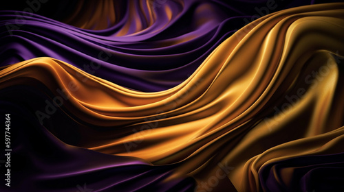 Abstract, texture, background, pattern. Texture of Bright Gold and Purple Silk Waves Background. Generative Ai