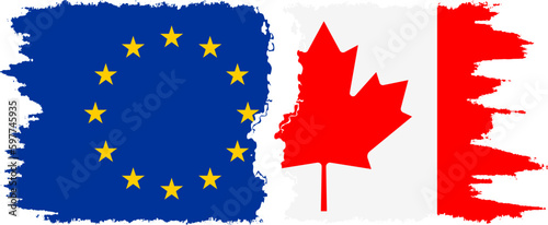 Canada and European Union grunge flags connection vector