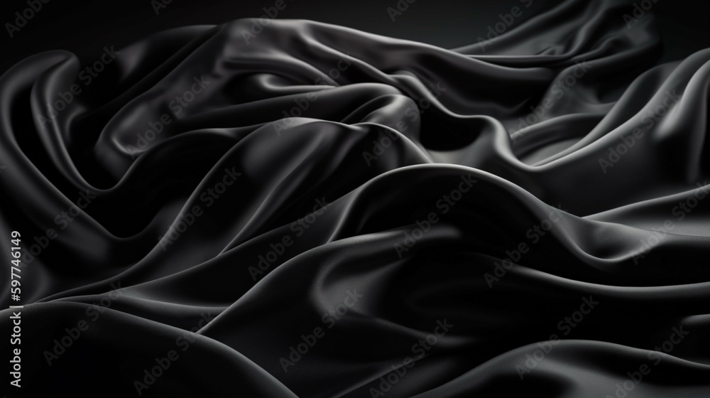 Fototapeta premium Abstract, Texture, Background, Pattern. Texture of Luxury Black Silk Waves Background. Generative Ai