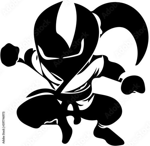 Ninja warrior mascot logo in black and white, vector illustration of a martial artist 