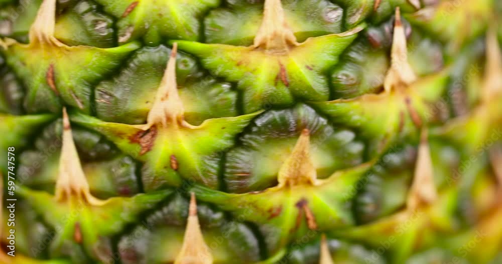 move large number of pieces of ripe pineapple sliced into pieces during cooking, closeup move large number of pieces of ripe pineapple sliced into pieces during cooking, closeup
