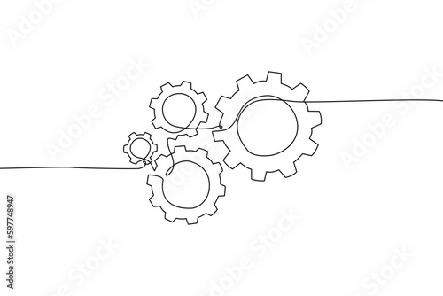 Continuous line drawing of Gears icon isolate on white background.