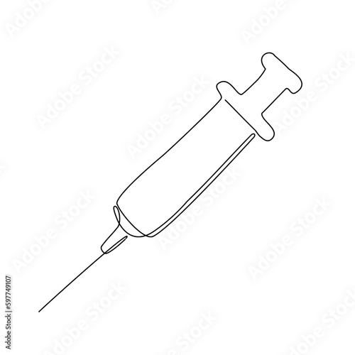 Continuous line drawing of Syringe icon isolate on white background.