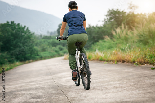 Riding bike in spring forest