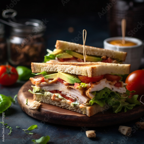 Saftiges Gefl  gelsandwich mit frischen Tomaten und knackigem Salat  generative AI