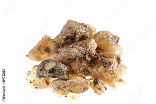 Pile of copal, a tree resin, from Indonesia. Isolated on white background photo