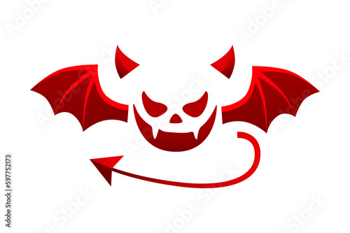 Devil tail, horns and wings. Demonic red elements for the photo decoration