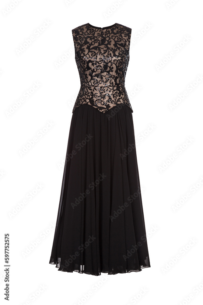 Fashionable evening black dress isolated on a white background Fashionable evening black dress isolated on a white background