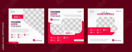 Collection of Modern Home, Real Estate, and Property for Sale Web Square Banner and Social Media Post Templates. Elevate your property promotion game with these visually captivating designs.