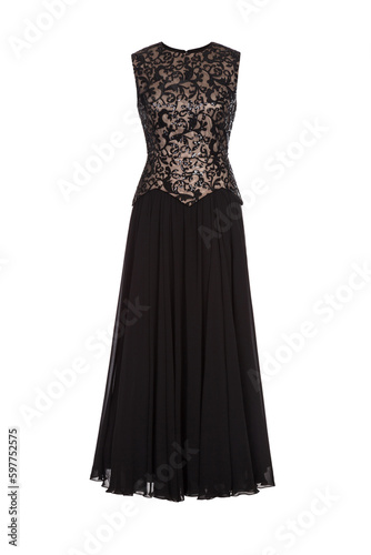 Fashionable evening black dress isolated on a white background