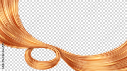 Realistic hair strands on checkered background. 3d vector illustration with realistic hair strands. Vector element for hairdresser salons, cosmetics, shampoo or conditioner package.