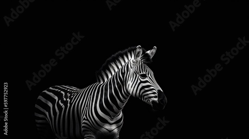 Minimalist Zebra Photography  Graceful Black and White Animal Portrait  Striking Contrast  Artful Wildlife Image  Generative AI Illustration