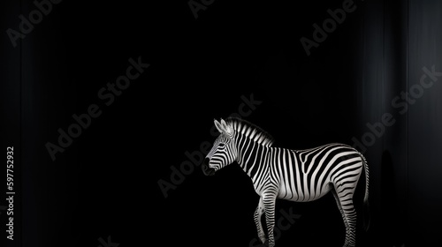 Minimalist Zebra Photography  Graceful Black and White Animal Portrait  Striking Contrast  Artful Wildlife Image  Generative AI Illustration