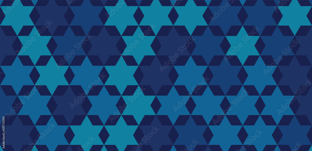 Star of David abstract blue vector background. Stylish vector pattern with a Six-pointed star.