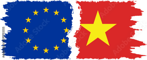 Vietnam and European Union grunge flags connection vector